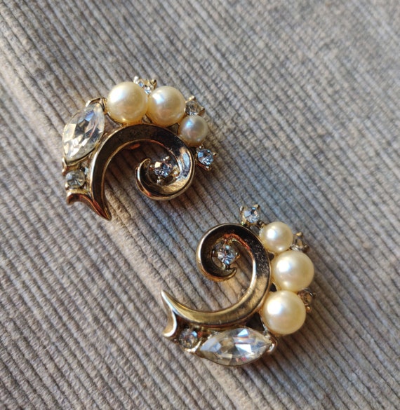 Boucles D'oreilles Clip Vintage Années 70/80 - Argenté Avec Strass Et Cristaux Bleus - État Bon (Italie)