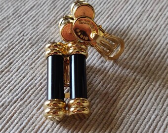 Boucles D'oreilles Clip Vintage Signées RICHEL Paris - Alliage Doré Et Bleu