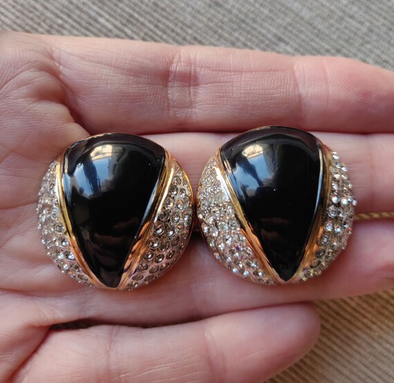 Valentino Vintage Earrings with Black Enamel and … - image 3