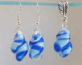 Handgemachte Murano Glas Wirbel Form Set gemischt blaue Farben Glas Anhänger und Ohrringe