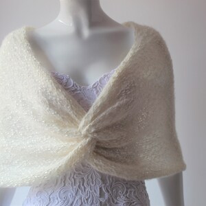 Handmade Mohair Bridal Shawl: Knit Wedding Cape, Ivory Wrap