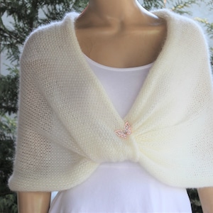 Chal de novia de mohair color marfil hecho a mano: capa de boda de punto