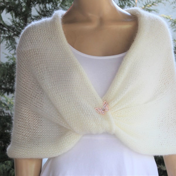 Ivory shawl, Winter wedding shawl, Bridal cape, Bridal wrap, Bridal shrug, Bridal shawl, Romantic wedding shawl, Wedding bolero, Mohair cape