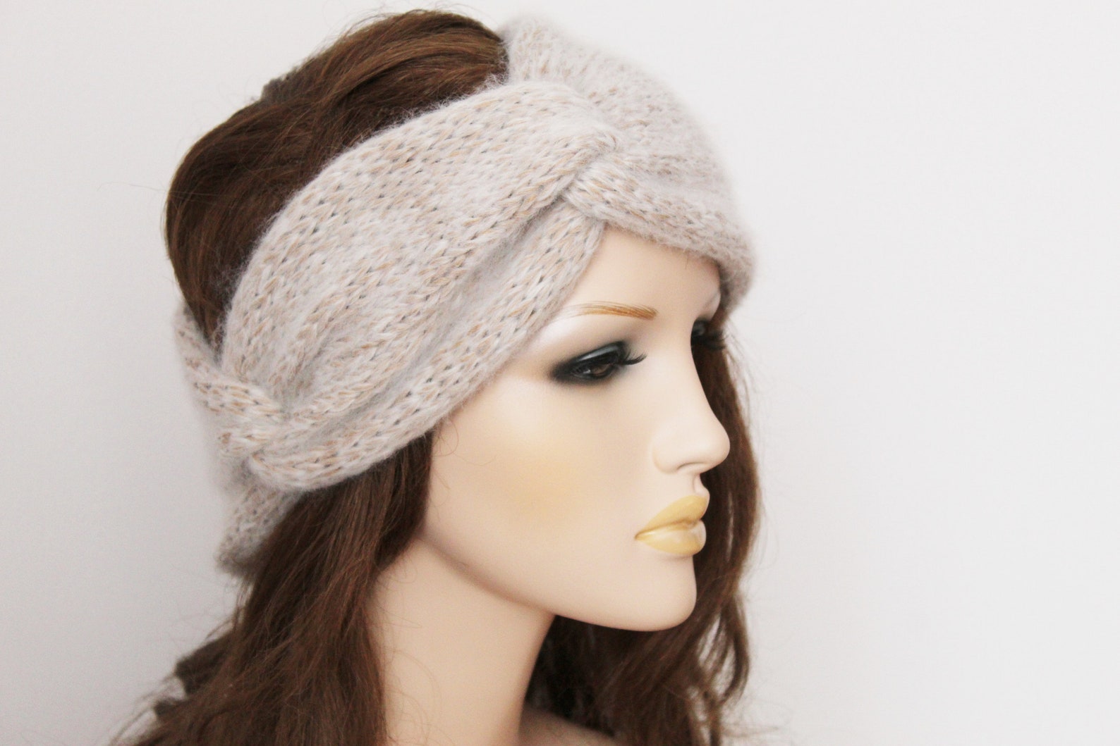 Headband for women Beige headband Headband knot knitted Etsy