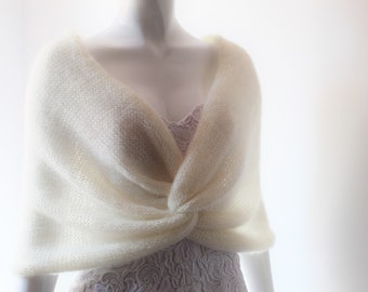 Handmade Ivory Mohair Bridal Shawl: Knit Wedding Wrap