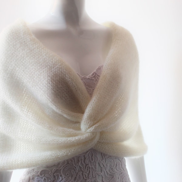 Ivory shawl, Winter wedding shawl, Bridal cape, Bridal wrap, Bridal shrug, Bridal shawl, Romantic wedding shawl, Wedding bolero, Mohair cape