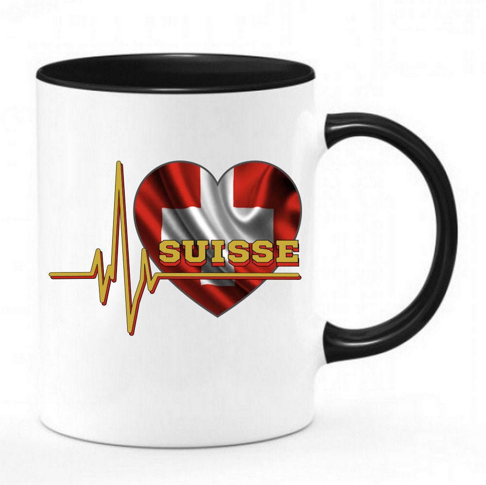 Chope Mug de Suisse Coeur Suisse - Mug Tasse Chope Bicolor Imprimé Thème Pays La Suisse - 11Oz/325Ml