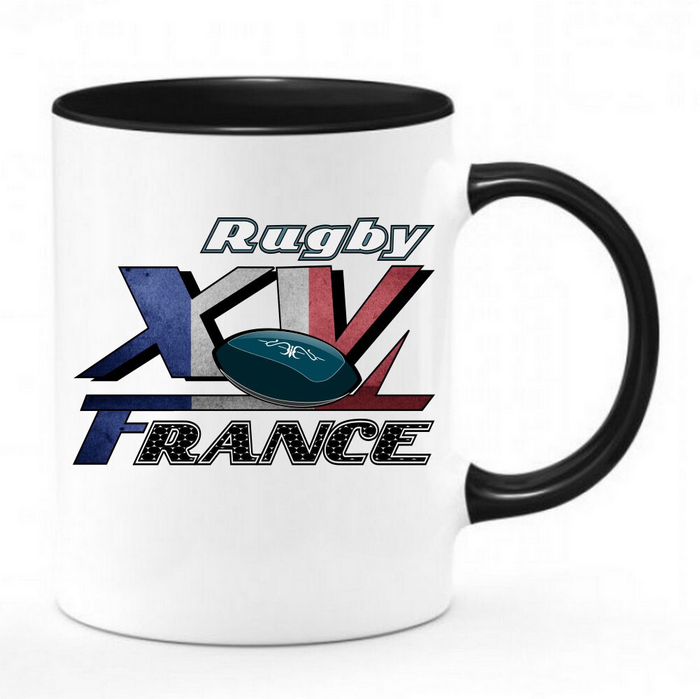 Chope Mug Rugby Vx France | Tasse Chope Rugby 15 de France T10811 - Noir Vert- Orange- Bleu Rose 11O