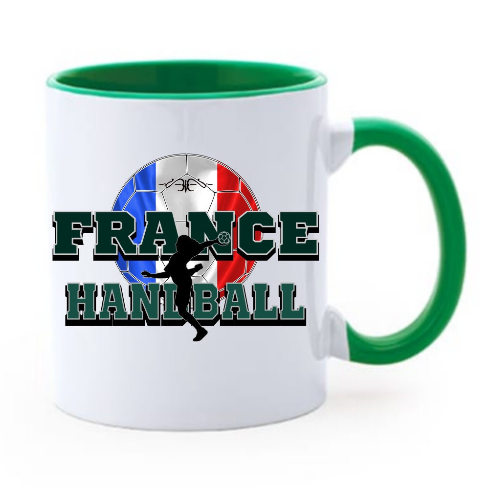 Mug Handballeuse France Handball | Chope Mug Tasse Femme Sport Handball - Noir Vert Orange Bleu Rose