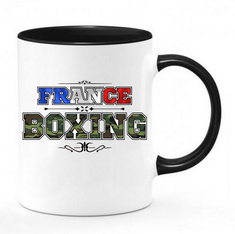 Mug Bicolor Boxe Sport Boxing France | Chope Mug Imprimé Boxeuse et Couleurs France Tricolore - 11Oz