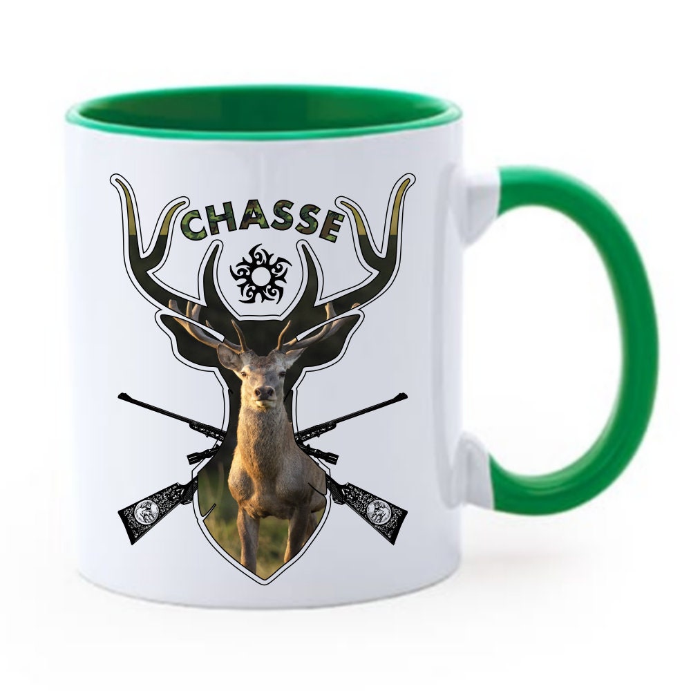 Mug Bicolor Du Chasseur et Chasseuse Le Chasseur Le Cerf Fusil - Chope Mug Tasse Imprimé Des Amis Gi