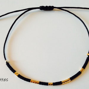 Black jade wire and Japanese glass beads black and gold plated bracelet