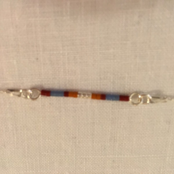 Bracelet en chaîne fine Argent avec perles en verre Miyuki Caramel, Marron, Bleu et Plaquées Argent