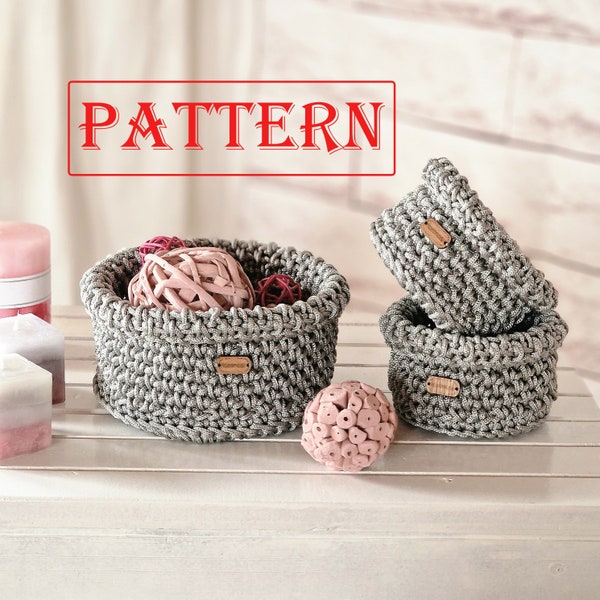 CROCHET PATTERN basket - pdf digital download. Pattern crochet cord basket. Crocher basket.