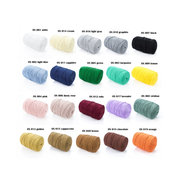 Polyester cord for crochet and macrame. Macrame cord 3 mm. Crochet cord 3mm. Cord for crochet bag, carpet, basket.