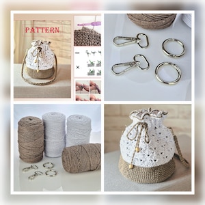 Set: Yarn, accessories for crochet bag + pattern. Crochet handbag  PATTERN. Crochetr bag - pdf digital download. Pattern crochet bag.