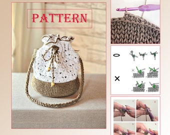 Crochet handbag  PATTERN. Crochetr bag - pdf digital download. Pattern crochet bag. Pattern crochet handbag. Pattern crochet summer bag.