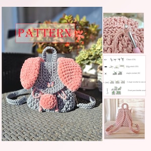 Crochet backpack PATTERN. Crochetr bag - pdf digital download. Pattern crochet backpack.  Pattern crochet children&#39;s backpack rabbit.
