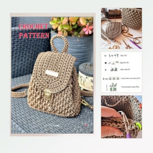 Crochet backpack PATTERN. Crochetr bag - pdf digital download. Pattern crochet backpack.  Pattern crochet corded woman's bag