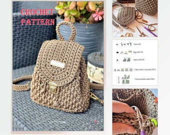 Crochet backpack PATTERN. Crochetr bag - pdf digital download. Pattern crochet backpack.  Pattern crochet corded woman's bag