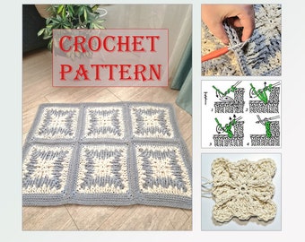 MODÈLE de tapis au CROCHET. Tapis rectangulaire motif crochet - téléchargement numérique pdf. Tapis au crochet dans la technique du carré de grand-mère
