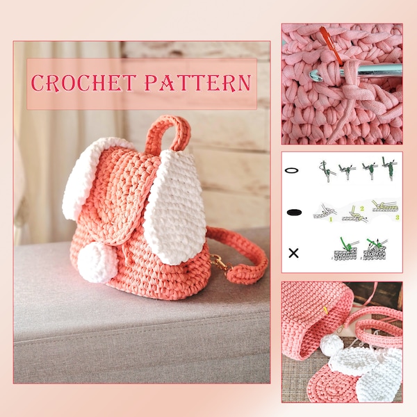 Sac à dos au crochet MOTIF. Sac au crochet - téléchargement numérique pdf. Sac à dos au crochet. Modèle de sac à dos pour enfants lapin au crochet.