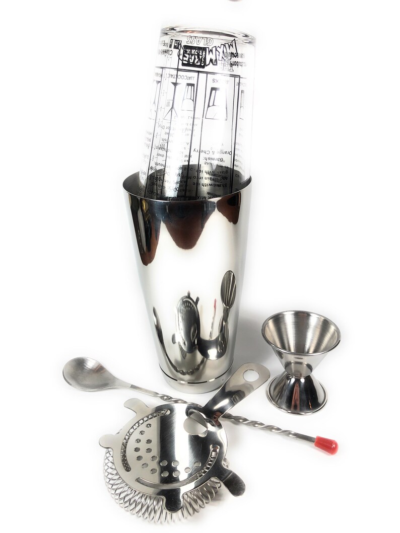 Cocktail Shaker Set 5pc Home Bar Kit All Essential Etsy