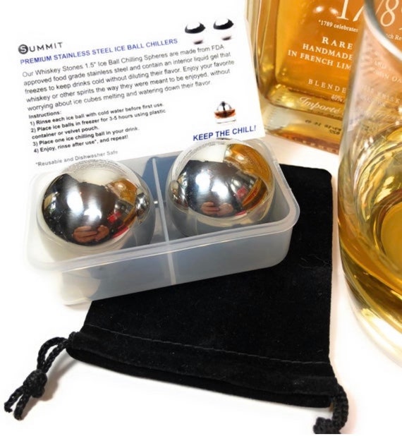 Wine Whiskey Coolers Set of 2 Premium Stainless Steel Ice Ball Chillers 