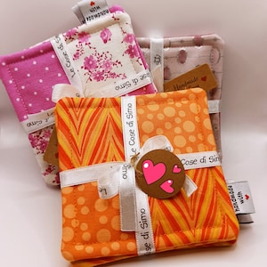 Set of 3 cotton coasters 11*11 cm slightly padded. Customizable in model and quantity.