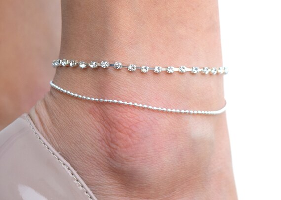 delicate beach jewelry anklet with black crystals chain adjustable anklet