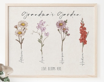 Grandma’s Garden Printable • Personalized Grandkids Flower Art • Custom Grandchildren Names • Mother’s Day Gift • Digital Download Wall Art