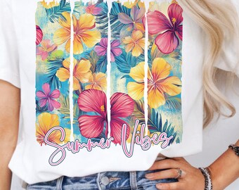 Tropical Summer Vibes PNG: Pink Floral Brushstroke Design (Digital File)
