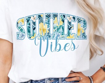 Summer Vibes Floral PNG: Tropical Sublimation Design (Digital File)