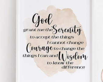 Serenity Prayer Printable Wall Art – Inspirational Christian Quote – God Grant Me Serenity - Digital Download