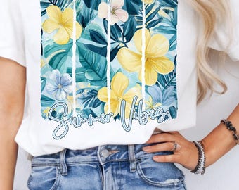 Tropical Summer Vibes PNG: Blue & Yellow Floral (Digital File)