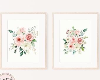 Blush Pink Floral Wall Art: Peach Roses, Boho Nursery Decor (Digital Download)