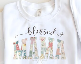 Blessed Mama & Nana PNG Bundle, Quilt Pattern Sublimation Designs, 4 PNG Files, 300dpi Digital Download, Mom and Grandma Shirt Graphics