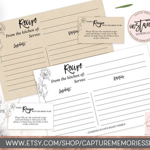 Tarjeta de recetas de novia en blanco y negro, solicitud de recetas imprimible, inserto para despedida de soltera, tarjeta de recetas de boda, tarjeta de ingredientes, descarga instantánea