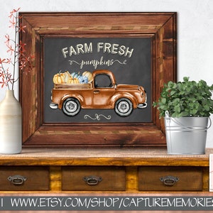 Farm Fresh Pumpkins Vintage Rustic Vegetable Farm Truck, Thanksgiving Decor, Rustic Fall Decor, Rustic Truck Pumpkin Sign on Black Chalk