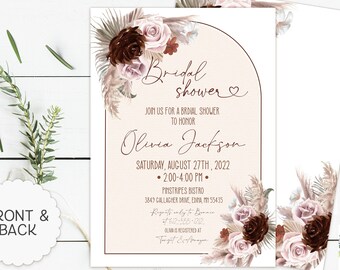 Pampas Grass Bridal Shower Invite, Boho Floral Bridal Shower, Modern Terracotta Pampas, Earthy Tones Bridal Shower, Bohemian Arch Invitation