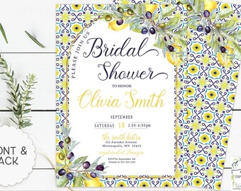 Lemon & Olive Bridal Shower Invitation: Mediterranean Tile (Digital File)