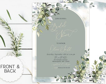 Eucalyptus Bridal Shower Invitation: Sea Glass Greenery, Arched Design (Digital File)