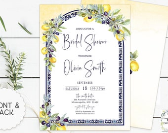 Lemon & Olive Bridal Shower Invitation: Italian Tile Arch (Digital File)