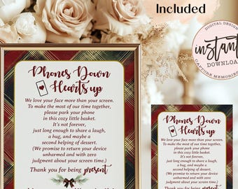 Holiday Phone Basket Sign – “Phones Down, Hearts Up” Printable for Family Gatherings - Digital Download