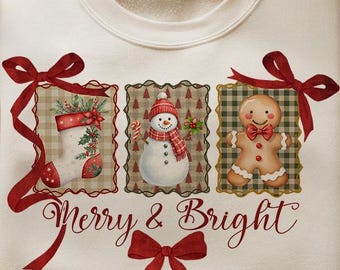 Retro Christmas Clipart PNG: Snowman, Stocking, Gingerbread (Digital Download)