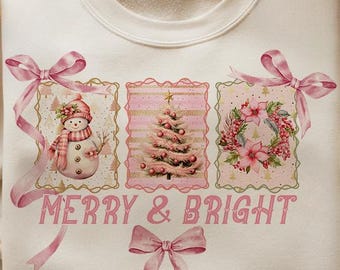 Pink Retro Christmas PNG Clipart: Snowman, Tree, Wreath (Digital Download)