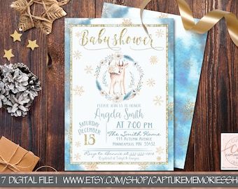 winter baby shower invitation template printable boy blue etsy