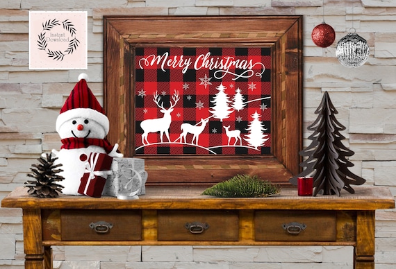 Buffalo Plaid Christmas, Christmas Printables, Merry Christmas Printable, Buffalo Check Christmas, Holiday Decor, Red, Black, Black Chalk Il_570xn