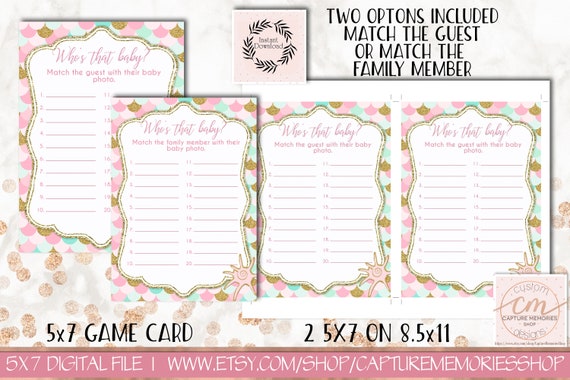 Mermaid Baby Shower Games|Who's That Baby Game|Photo Guessing Game|Printable Party Sheets|Girl Mermaid Pink Theme|Whos That Baby|Pink Gold Il_570xn