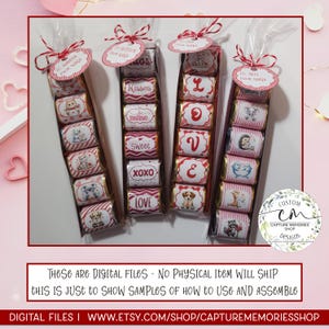 Könnte beinhalten: Ein Satz von fünf druckbaren Valentinstag-Geschenk-Etiketten mit verschiedenen Designs mit den Worten "Hugs", "Kisses", "Mine", "Sweet", "XOXO", "Love" und "To Harper from Nana".